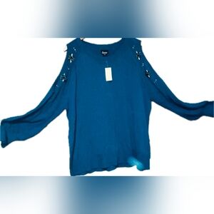 Simply Emma new with tags teal cold shoulder jewel sweater 2X
